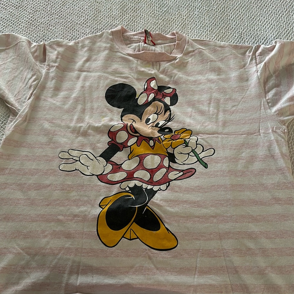 Vintage minnie shirt light pink stripes a tad faded